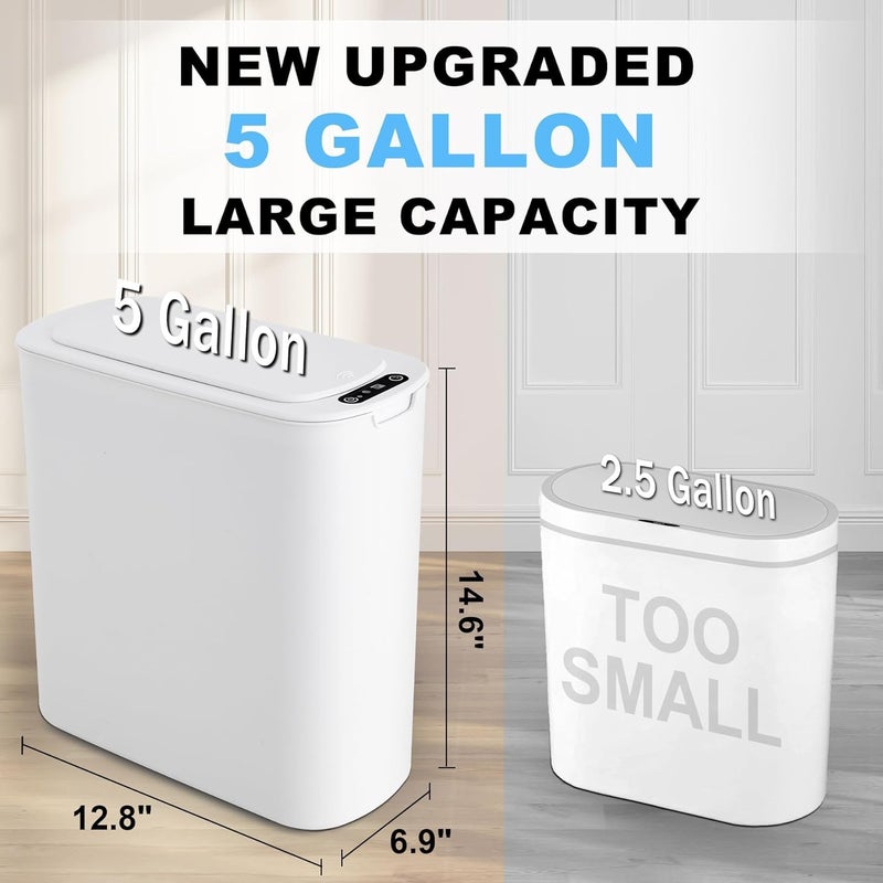 Cesun Motion Sensor Trash Can, 5 Gallon Automatic Bathroom Garbage Can with Lid, Touchless Smart Plastic Slim Wastebasket for Bathroom, Office, rv, Bedroom, Living Room, White - Image 2